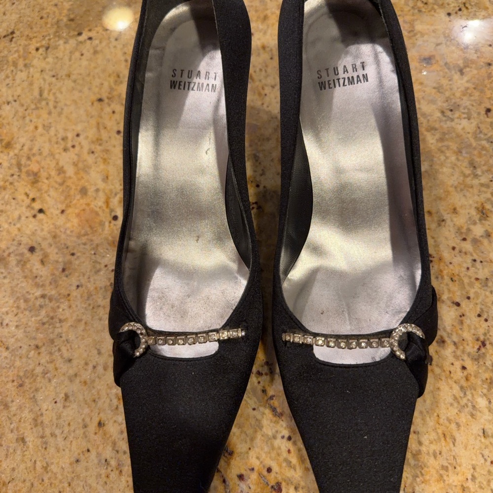 Stuart Weitzman Black Heels with Rhinestone Accent